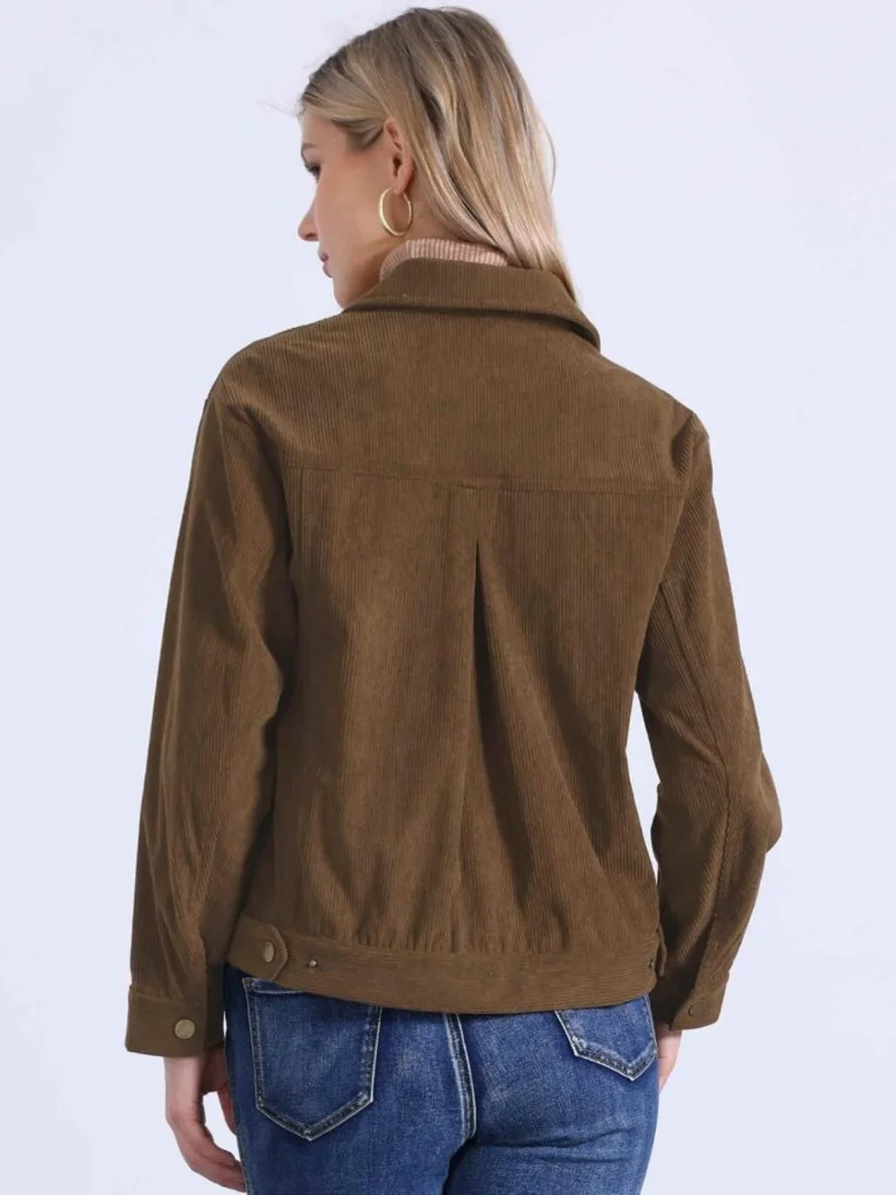 Casual Corduroy Shacket for Women - Long Sleeve Fall Jacket, Button Down